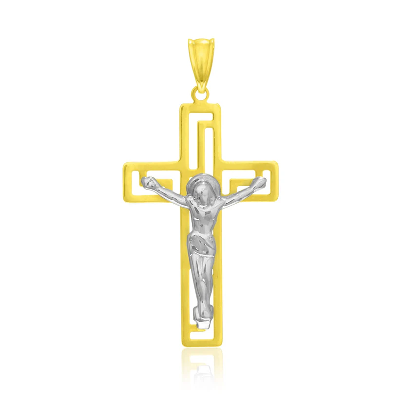 14k Yellow Gold High Polish Vine Cross Pendant