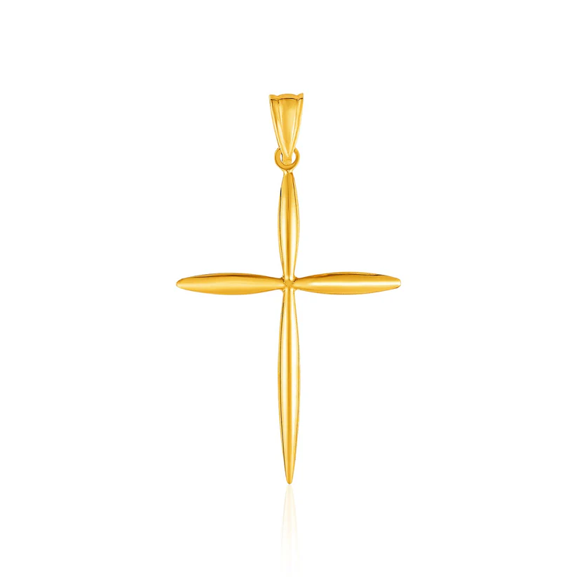 14k Yellow Gold Rounded and Pointed Cross Pendant