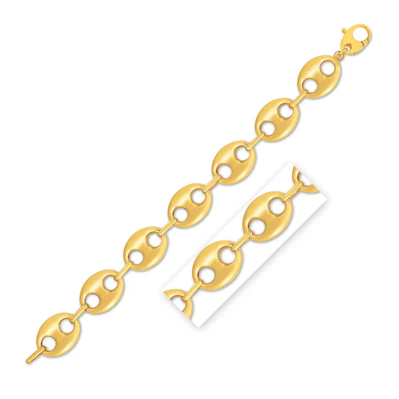 14k Yellow Gold High Polish Lite Puffed Mariner Link Bracelet (21.00 mm)