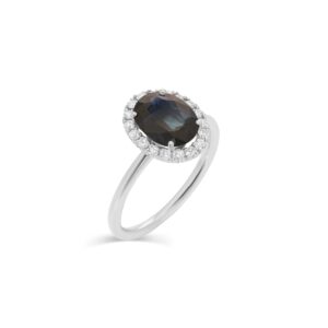Sapphire and diamond halo ring