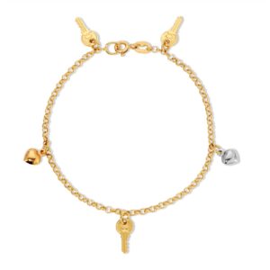Tri Tone charm bracelet Key & Heart